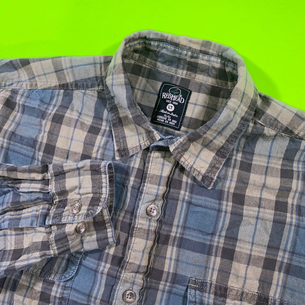 Redhead Mens Blue Green Plaid Flannel Button Down Shirt Size Large Tall LT